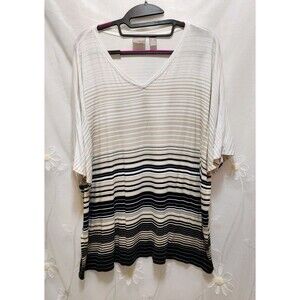 Chicos Womens XL Beige Tan Striped Shirt Oversized Ombre Chic Office Minimalist